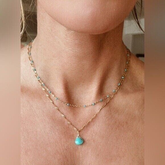 Blue Dainty Enamel Dot Necklace Waterproof layering necklace non-tarnish Gold - Picture 9 of 11